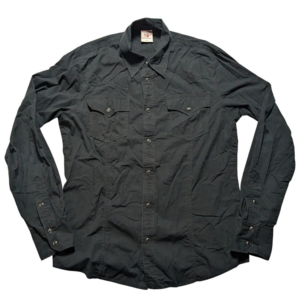 True Religion Mens XL Black Pearl Snap Western Shirt